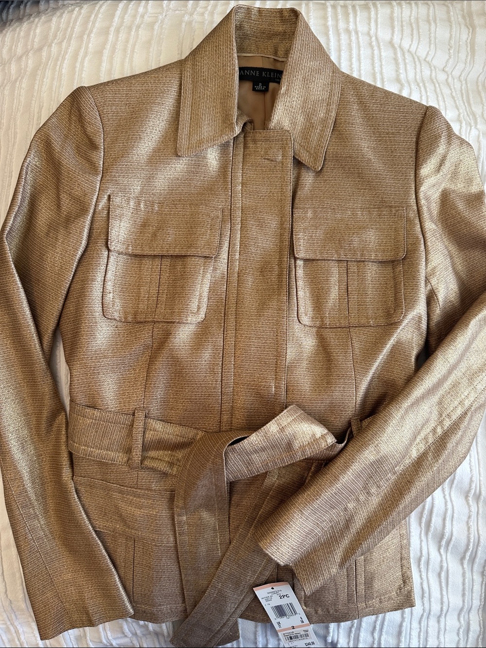 Anne Klein Antique Gold-Tone Textured Belted Jacket